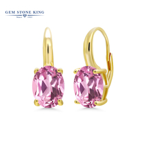 GSK6克拉合成粉色蓝宝石耳环925银镀金气质长款宝石耳坠女