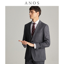 ANOS春季休闲灰色西服套装男商务修身正装平驳领单排扣英伦风西装