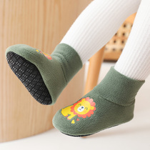 宝宝地板袜秋冬儿童防滑袜套加绒厚底中筒婴儿学步袜高筒保暖鞋套