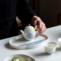 碌心 白瓷手绘玉兔茶壶中式清新家用茶具套装干泡盘功夫茶具组合
