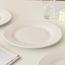 白屿 螺纹牛排盘牛排盘刀叉套装珠光晚餐盘子家用大陶瓷平盘圆盘