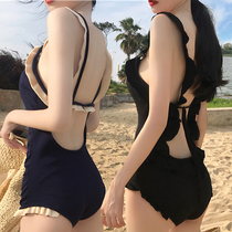 韩国性感泳衣女2024新款小胸高级感黑色露背少女遮肚显瘦游泳温泉