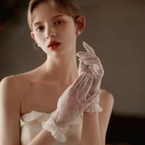 精选新娘礼服婚纱手套蕾丝短款婚礼韩式简约优雅珍珠精致法式短