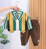 男宝宝秋装衬衣套装1一2-3岁男童毛衣马甲三件套儿童秋季男孩衣服