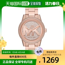 日本直购MICHAEL KORS迈克高仕女士玫瑰金色圆表盘镶钻手表MK6863