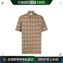 【99新未使用】香港直邮BURBERRY 男裝卡其色小格纹弹力短袖衬衫