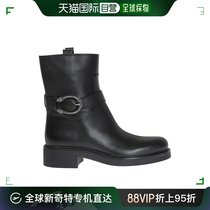 【99新未使用】香港直邮GUCCI 女鞋黑色牛皮靴中跟 432085-A3N00-