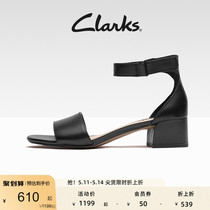 Clarks其乐女鞋春夏季时尚简约潮流舒适一字带方跟单鞋高跟凉鞋女
