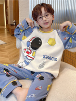 美标卡通太空人儿童睡衣男童春夏季纯棉男孩秋款中大童家居服套装