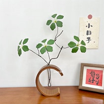 中式竹筒花瓶 创意吊钟观音莲叶禅意绿植水培花瓶客厅办公室摆件