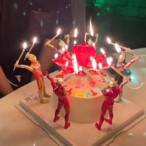 网红男孩生日蛋糕装饰摆件儿童奥特曼要相信光莲花灯旋转荷花蜡烛
