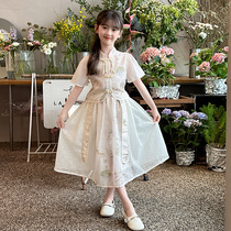 女童国风连衣裙夏季新款2024新中式马面裙中大童古风蕾丝裙套装潮