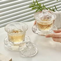 玄冰玻璃盖碗家用单个三才杯透明功夫茶杯高档带盖泡茶碗中式茶具