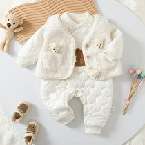 宝宝时尚马甲两件套婴儿春秋薄棉连体衣秋冬季夹棉哈衣六七个月