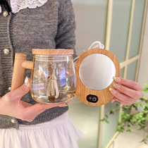 日式泡茶玻璃杯电动搅拌咖啡杯带把手高级感喝水杯办公室简约恒温