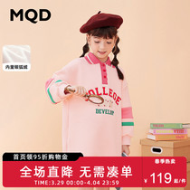 MQD2022冬季新款童装女童冬装华夫格polp加绒连衣裙加厚保暖