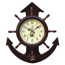 地中海创意壁挂钟装饰个性海洋舵手钟时尚客厅静音大号舵盘挂钟表