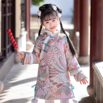 中国风唐装女童加绒加厚古装旗袍冬款儿童汉服小女孩连衣裙拜年服