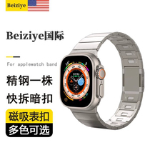 适用apple watch8苹果手表ultra链式表带7代钛金属不锈钢表带iwatch1/2/3/4/5/6快拆45/49mm男非原装s9磁吸扣