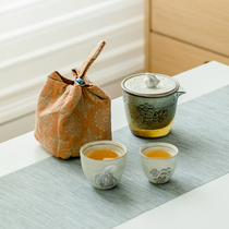 拓土纯手绘描银旅行茶具套装创意浮雕功夫茶具便携式随身包快客杯