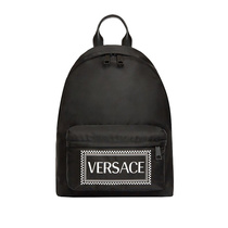 VERSACE范思哲 男士时尚黑色LOGO印花高级尼龙书包双肩包旅游背包