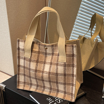 亚麻饭盒包包女2023新款时尚外出手提袋高级 质感小众杂物小拎包
