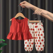 婴儿衣服夏季纯棉时尚淑女分体套装一岁宝宝背心防蚊裤甜美两件套
