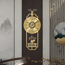 新中式黄铜挂钟家用轻奢表挂墙客厅装饰葫芦壁钟大厅玄关石英钟表