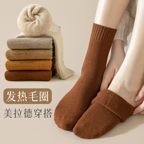 长筒袜子女长袜冬季加绒加厚保暖中筒袜女士纯棉高筒毛圈袜秋冬款