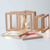 相框实木相框创意摆件diy木质LED相框卧室发光相框3d小夜灯榉木照