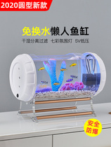 绿植金鱼免换水七彩灯光微景缸水培圆柱形水族箱商用。夜灯小鱼缸