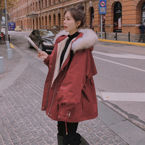 酒红色派克服女冬季短款2023新款韩版宽松加绒加厚小个子棉服外套