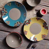 创意中古餐具套装碗盘家用复古特色国潮仪式感艺术盘子一人食组合