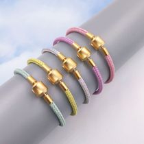 哑金色防水手绳周生生适用于黄金转运珠男女手链薄荷绿细钢丝绳