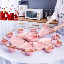 n陶瓷拼盘餐具过年家用中式圆桌摆盘扇形餐盘火锅盘子套装组合。