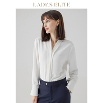 LadyS Elite2023春夏新款女士白色衬衫长袖V领小众设计感百搭上衣