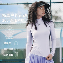 FIZZCOCO沸可防晒抗UV运动上衣女跑步网球服速干长袖t恤健身衣服