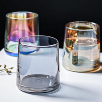 北欧炫彩玻璃杯透明饮料杯创意喝水杯果汁杯洋酒杯现货威士忌酒杯