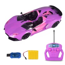 新品儿童遥控汽车女孩版粉紫色公主可开门充电灯光敞蓬跑车玩具5