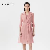 LANCY/朗姿2023夏季新款薄款中长款风衣两件套内搭蕾丝连衣裙女
