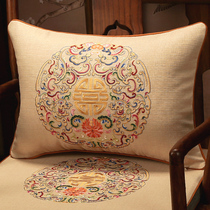 中式腰枕红木沙发棉麻刺绣靠垫套客厅长方形靠背垫护腰枕抱枕靠枕