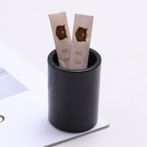 亚克力牙签筒黑色无盖盅圆形日式酒店餐厅商用塑料盒棉签果签杯子