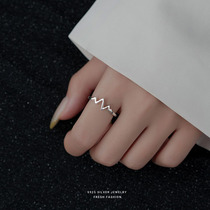 S925纯银戒指女小众设计高级感时尚个性心跳心电图食指戒指环尾戒