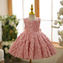 女童高端礼服儿童周岁礼服女宝宝花童公主裙演出服粉色花朵连衣裙