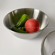 食品级304不锈钢厨房料理盆带刻度打蛋盆 烘焙搅拌盆沙拉碗沥水篮