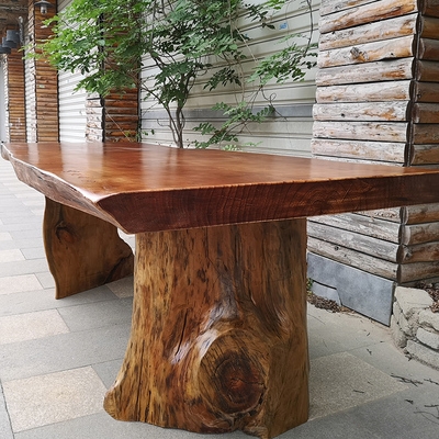 。实木自然边大板桌茶叶店泡茶桌新中式实木茶桌椅