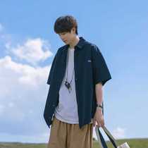 日系cityboy藏青色衬衫男短袖外套少年感男生夏季青少年衬衣外套