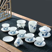 手绘羊脂玉白瓷茶具套装家用办公室会客德化泡茶陶瓷盖碗功夫茶杯