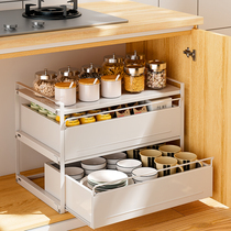 橱柜改抽屉拉篮碗盘分隔不锈钢厨房置物架收纳柜子餐具多层储物柜