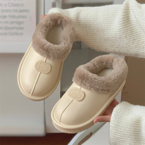 室内外穿保暖防滑防水月子鞋男女冬季日系创意卡通小熊情侣棉拖鞋